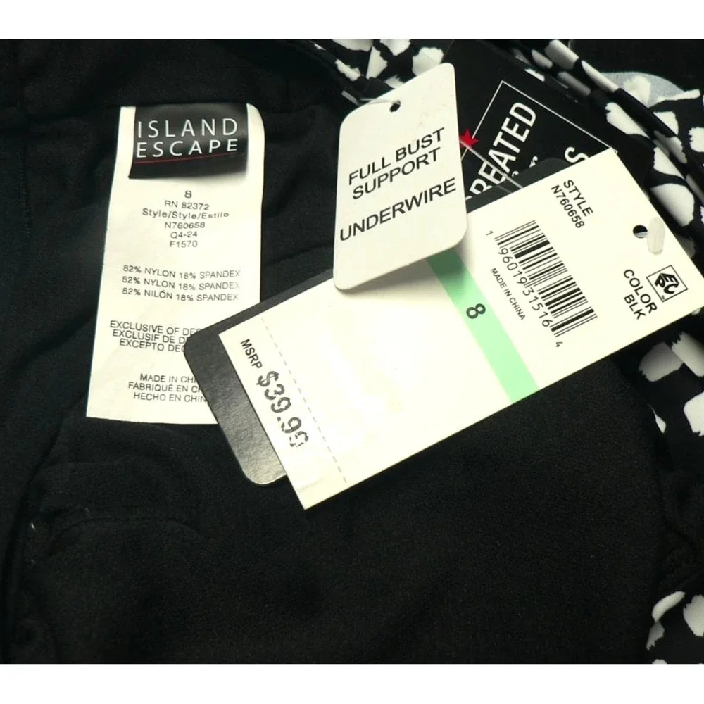 Island‎ Escape Women's Capetown Underwire Tankini Top Black & White Size 8